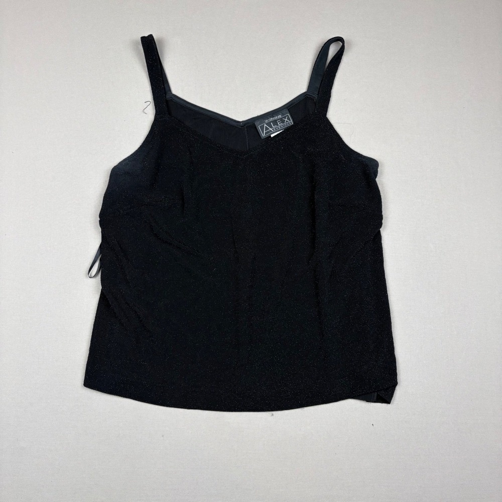 ALEX EVENINGS Womens Black Glitter Sparkle Camisole Top Plus Size 2X